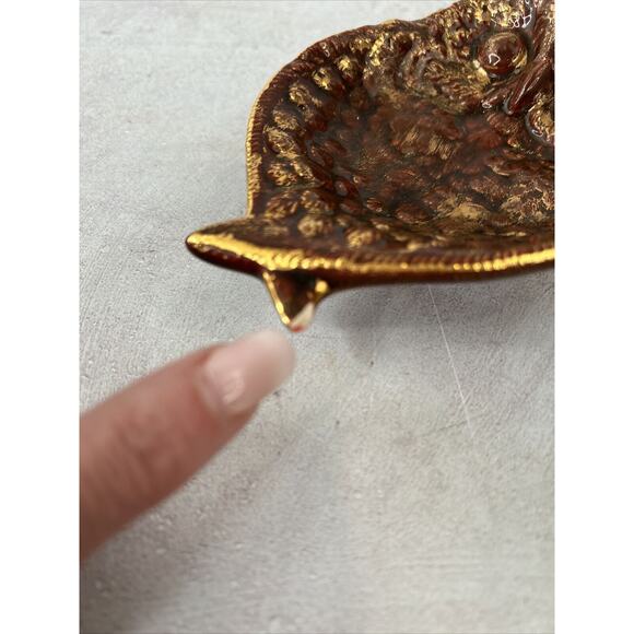 Vintage OWL Ceramic soap dish Reto1970’s style Dark Red And Gold - Picture 3 of 10